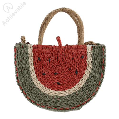 Handmade Raffia Bag With Watermelon Design