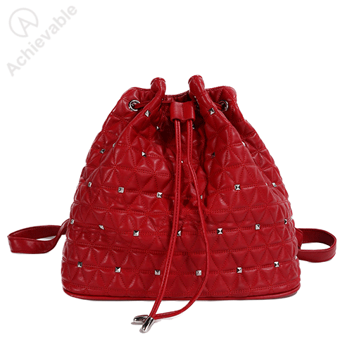 Stylish Quilted Bucket Bag With Studs Design