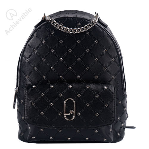 Metal studs PU backpack woman