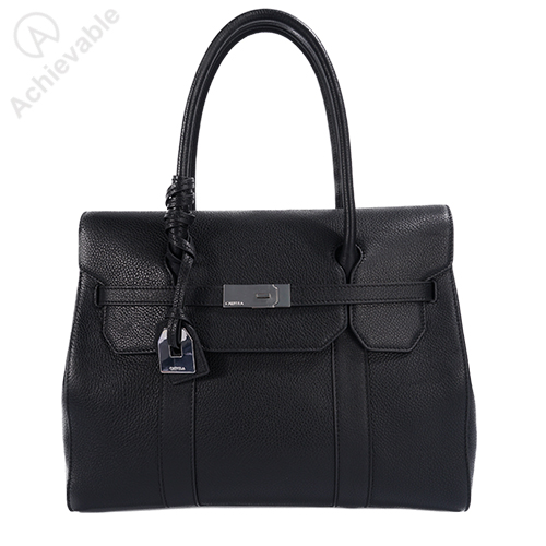 Sophisticated Leather Lock Tote Big Bag 