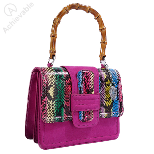 Fashionable Cow Suede and Snake Leather Tote Bag