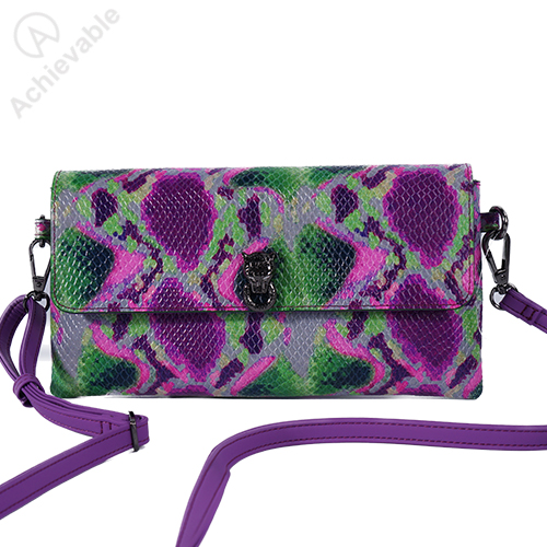 Purple Leather Bag With Unique Snake Pattern