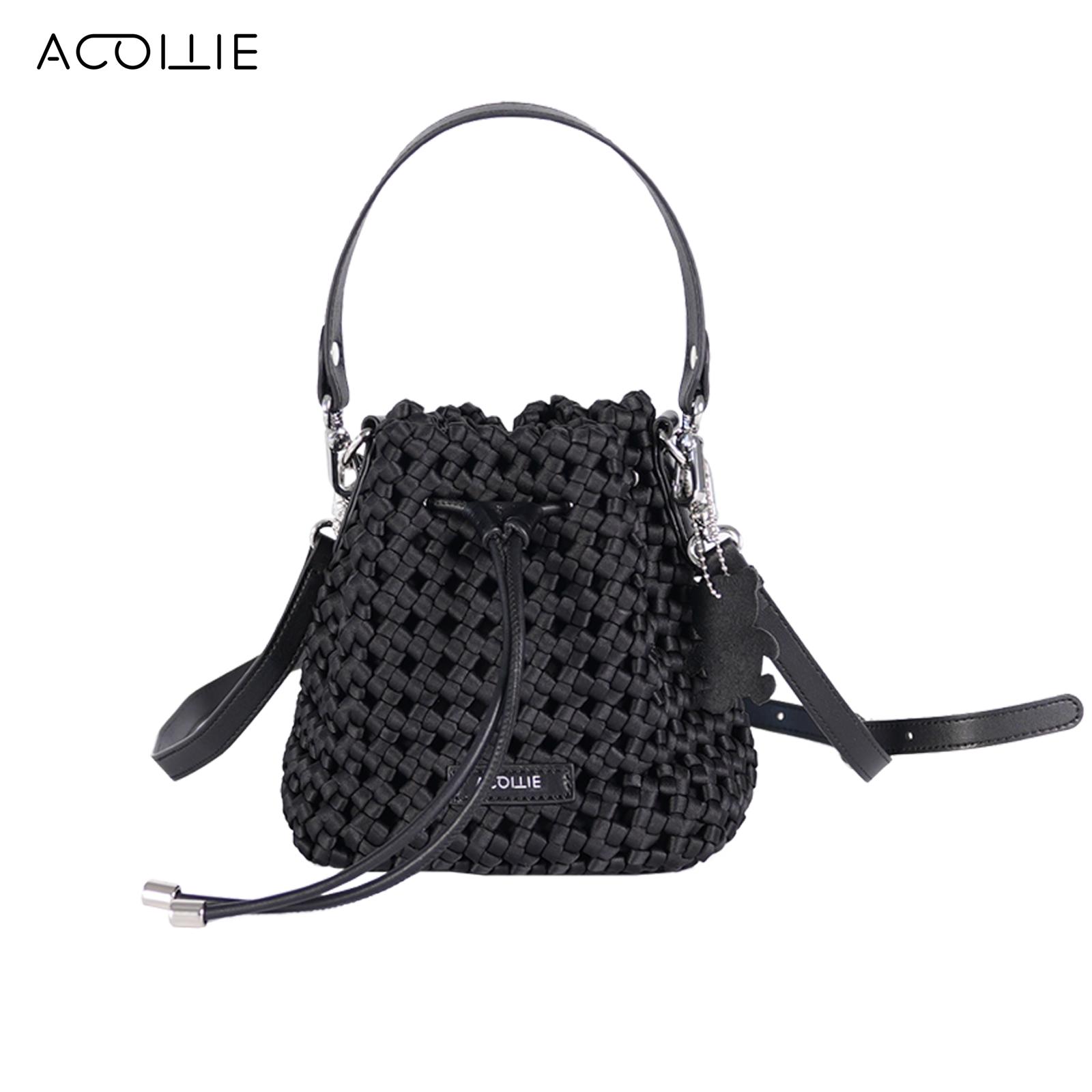 『ACOLLIE』High-end new handbag pure hand-woven windmill knot bucket bag light luxury shoulder crossbody women's bag